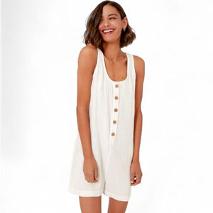 FAHERTY Dream Organic Cotton Gauze Jamsport Beach Romper White Sz M